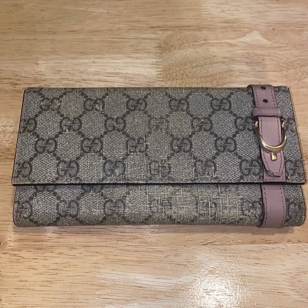 Gucci Supreme long pink belt wallet- Authentic